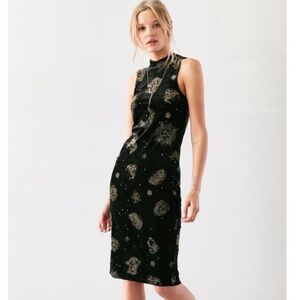 Urban Outfitters Ecote Zodiac Velvet Midi Dress Bodycon Whimsi Witchy Goth Sz M